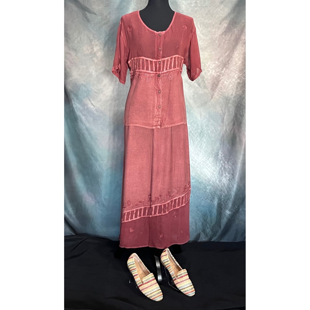 Style de‎ Paris Embroidered Maxi Set Rose Earthy Boho Hippie Cottagecore Size Lg